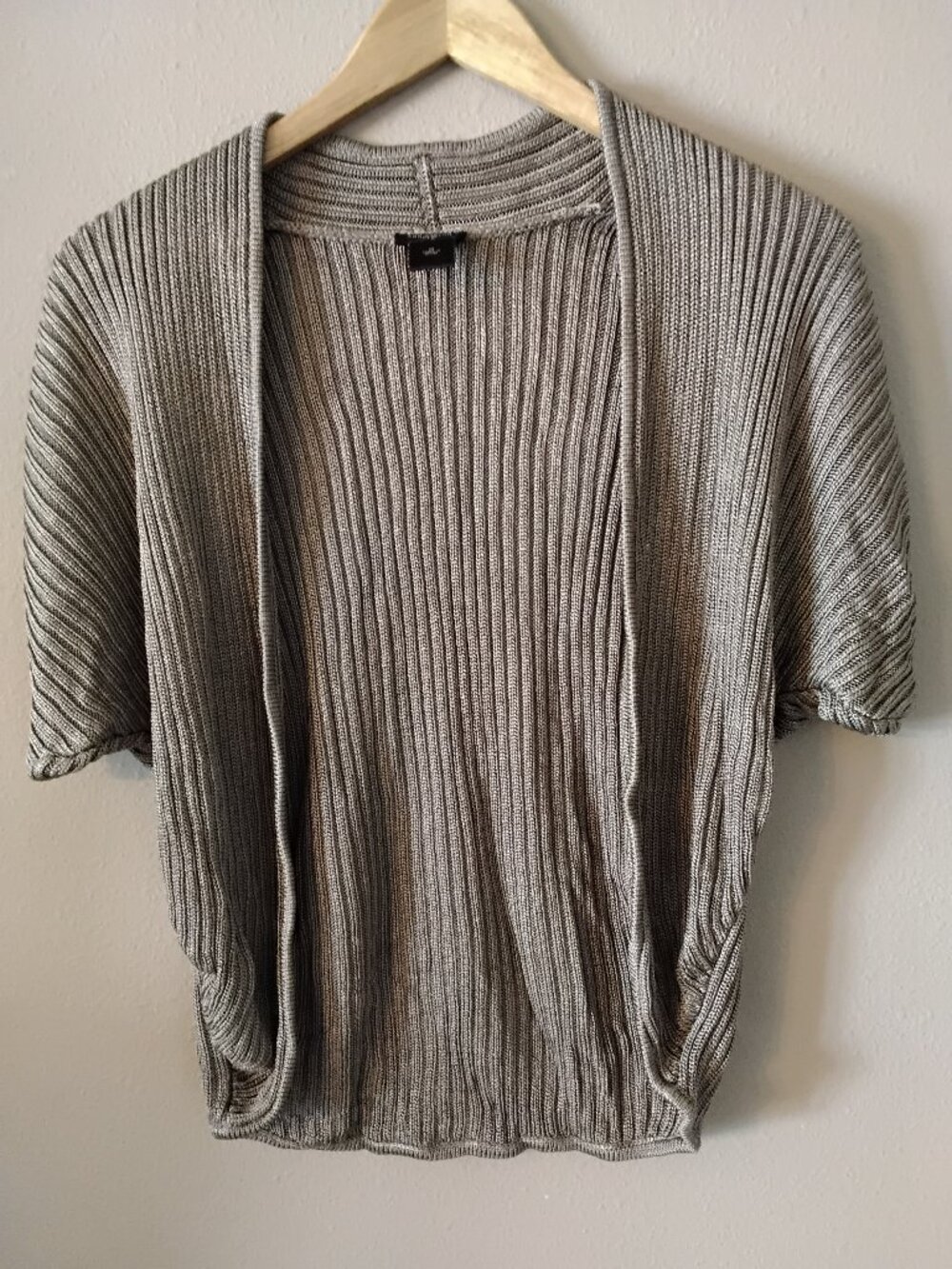 Ann Taylor Metallic Knit Open Front Short Sleeve Cardigan